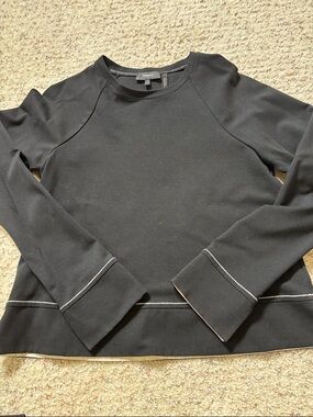 Theory Black Crewneck Sweatshirt with Contrast Piping